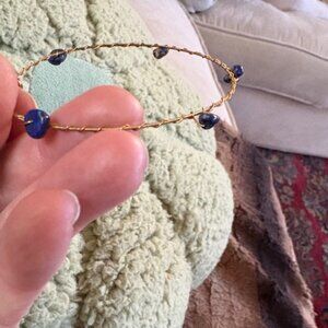 Delicate Lapis Chip Station Copper Wire Coiled Twisted Bangle Bracelet